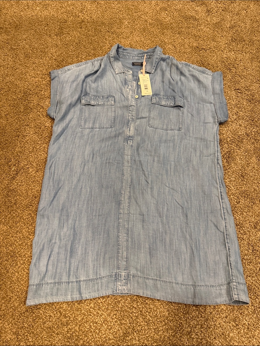 Light Blue Denim Short-Sleeve Shirt Dress